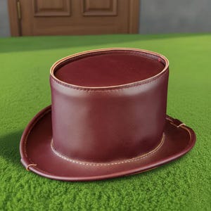Handmade Maroon Leather Top Hat Steampunk Victorian Costume Accessory