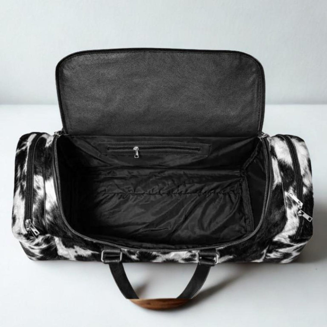 Black White Cowhide Duffle Bag  Leather Western Weekender Travel Bag 22