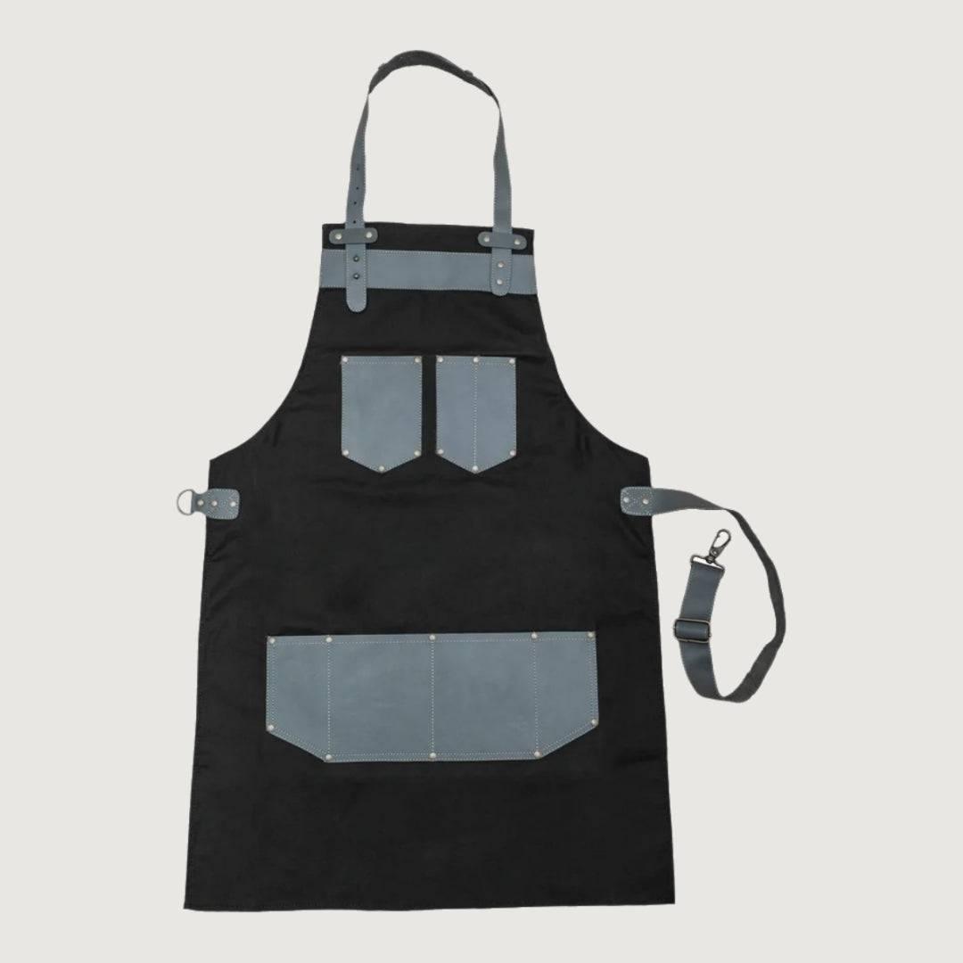 The Kent Black Canvas and Grey Leather Pocket Apron
