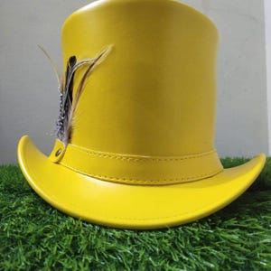 Handmade Yellow Leather Top Hat Steampunk Gothic Fashion hat Festival Costume
