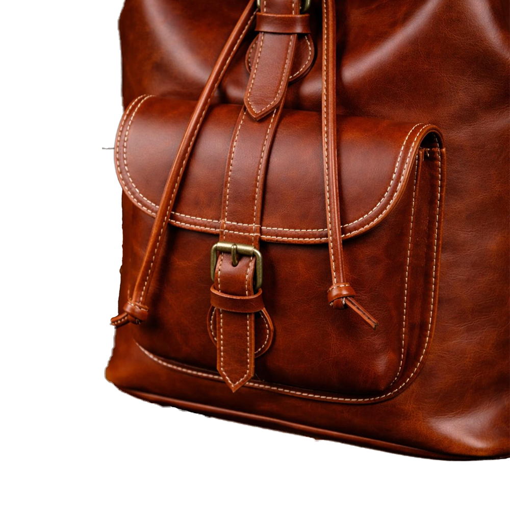 Handmade Brown Leather Backpack for Women & Men - Full Grain Leather Rucksack - Vintage Travel Bag - Laptop Backpack - White Contrast Stitch