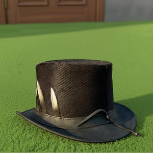 Handmade Black Leather Top Hat with flame design Gothic Steampunk Skull Cosplay