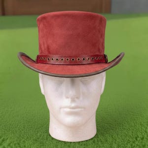 Handmade Red Suede Leather Top Hat  Steampunk Victorian Cosplay Festival Hat