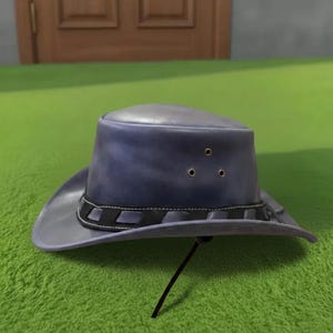 Handmade Dark Blue Leather Outback Hat Western Cowboy Style