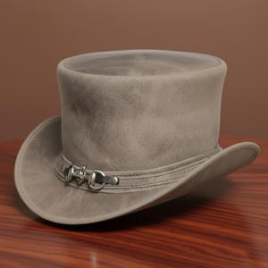 Handmade Distressed Brown Leather Top Hat Unique Steampunk Cowboy Westerns Style