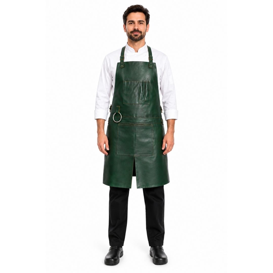 Premium Green Full Grain Leather Apron with Split Leg Design