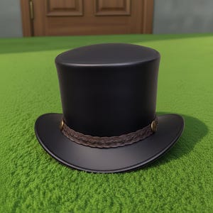 Handmade Black Leather Top Hat with Brown Band Western Steampunk Gothic Festival Wear