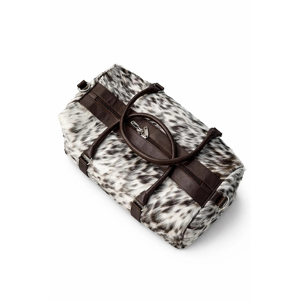 HairOn Cowhide Brown and white Duffle Bag  Handmade Leather Weekender