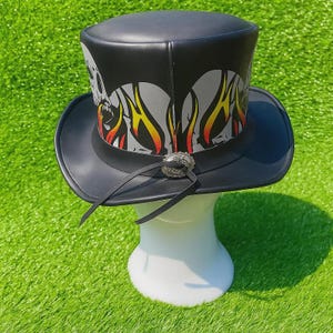 Handmade Unisex Leather Top Hat Black Steampunk Cowboy Style