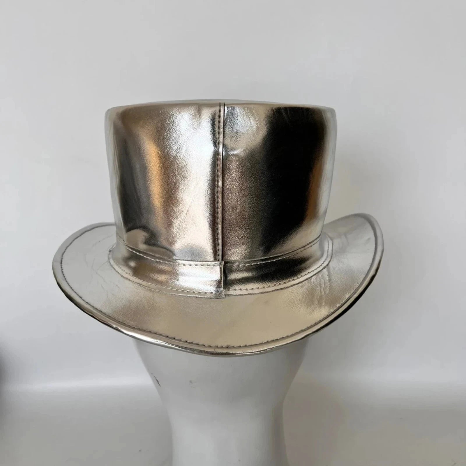 Marlow Premium Genuine Leather Top Hat Metallic Silver Steampunk Festival S 3X