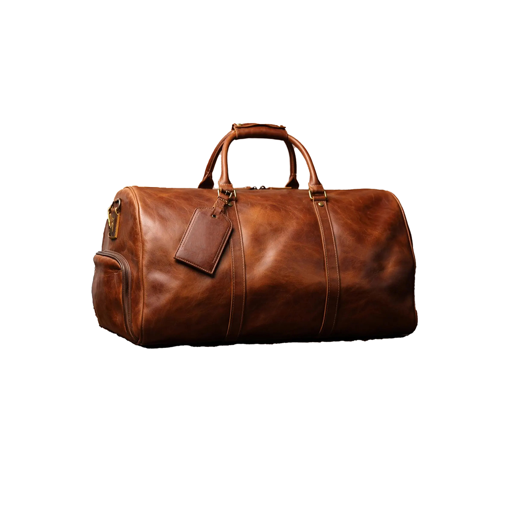 Handmade Western Style Leather Duffle Bag Vintage Brown Cowhide Travel Bag