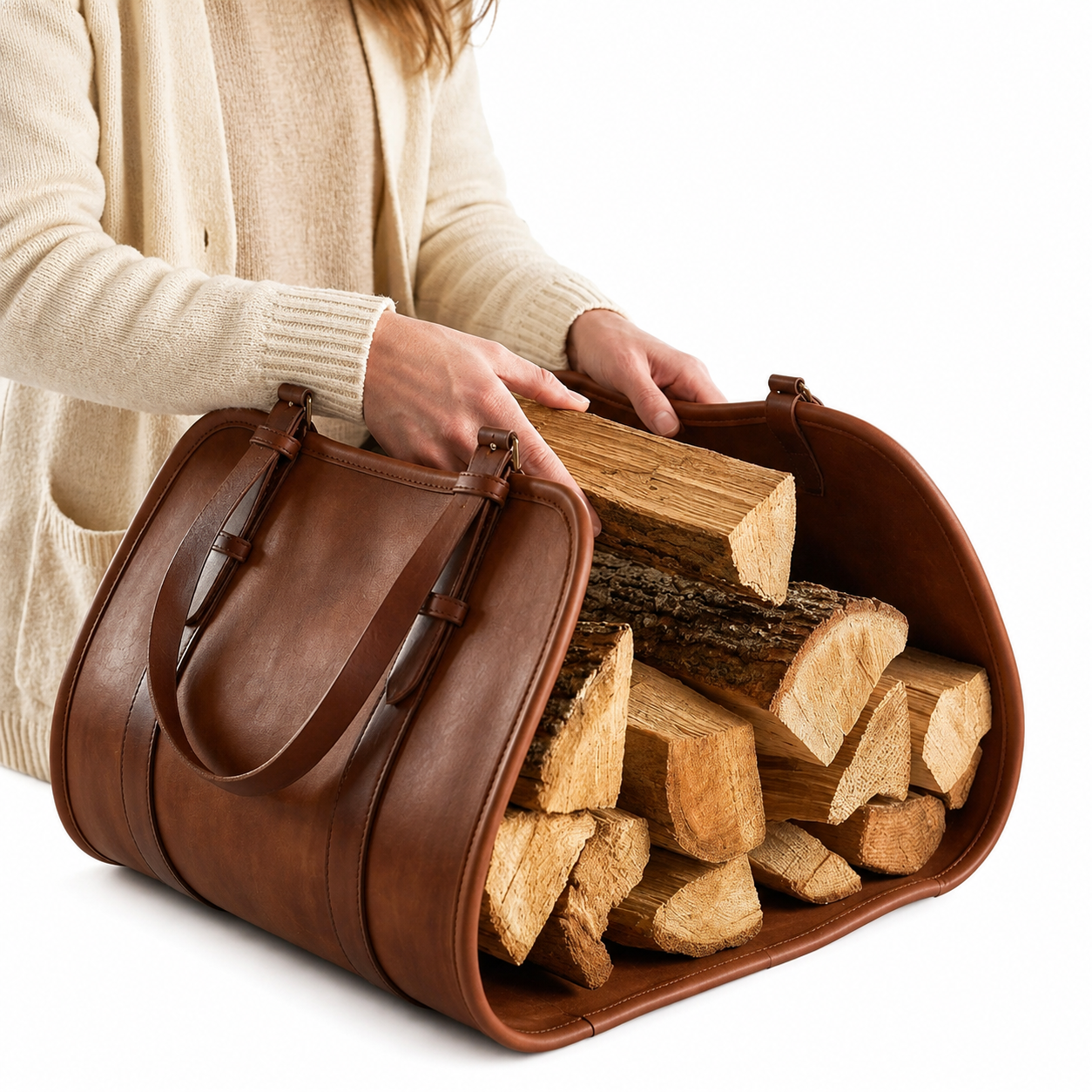 Leather Log Carrier, Personalized Firewood Carrier Bag, Handmade Genuine Leather Wood Tote, Fireplace Log Holder, Hearth Storage Gift