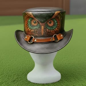 Handmade Leather Top Hat Unisex Fantasy  Gothic Headwear Steampunk Cosplay