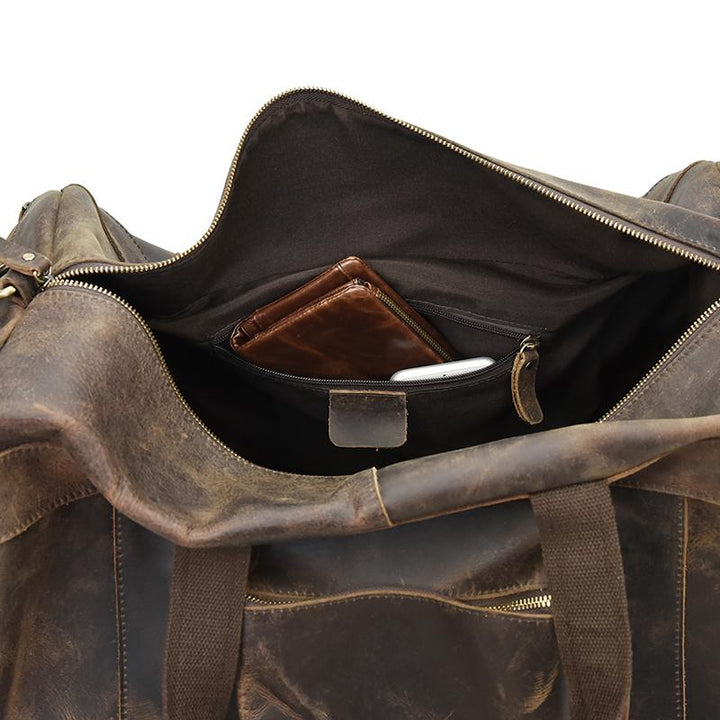 The  Duffle Bag  Vintage Leather Weekender brown and dark brown