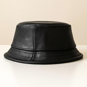 Handmade Unisex Black Leather Bucket Hat For Casual Wear Festival Style Gift