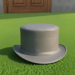 Handmade Grey Leather Top Hat Cosplay Festival Wear Classic Silhouette