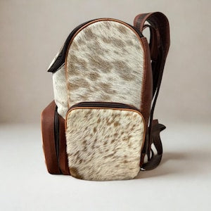 Handmade Cowhide Diaper Backpack Hair On Leather  Water Resistant