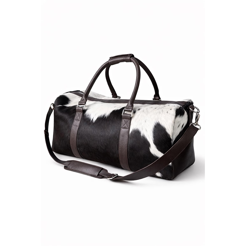 HairOn Cowhide Brown and white Duffle Bag  Handmade Leather Weekender7