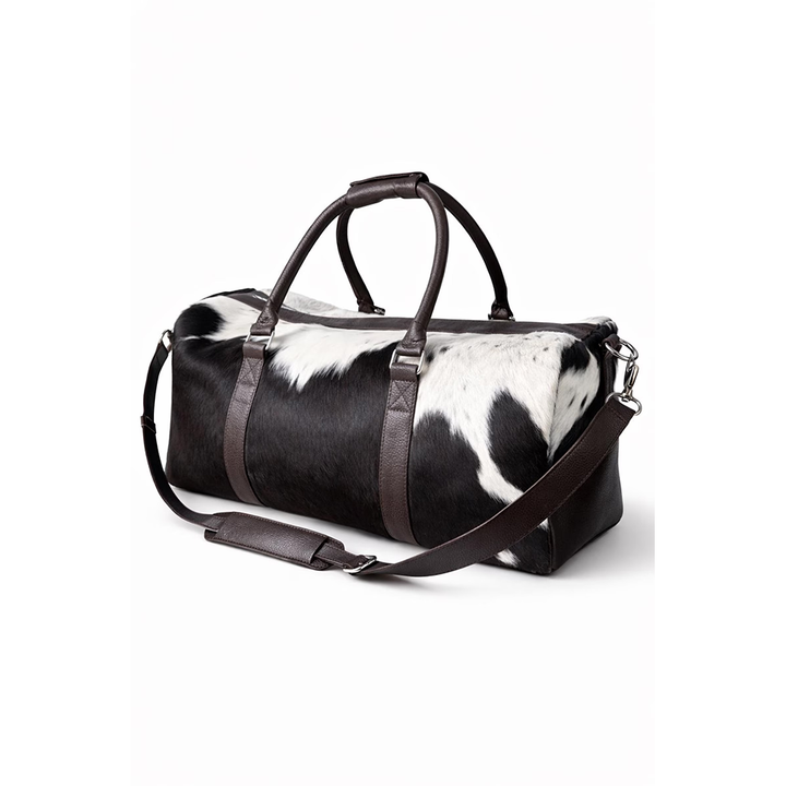 HairOn Cowhide Brown and white Duffle Bag  Handmade Leather Weekender7