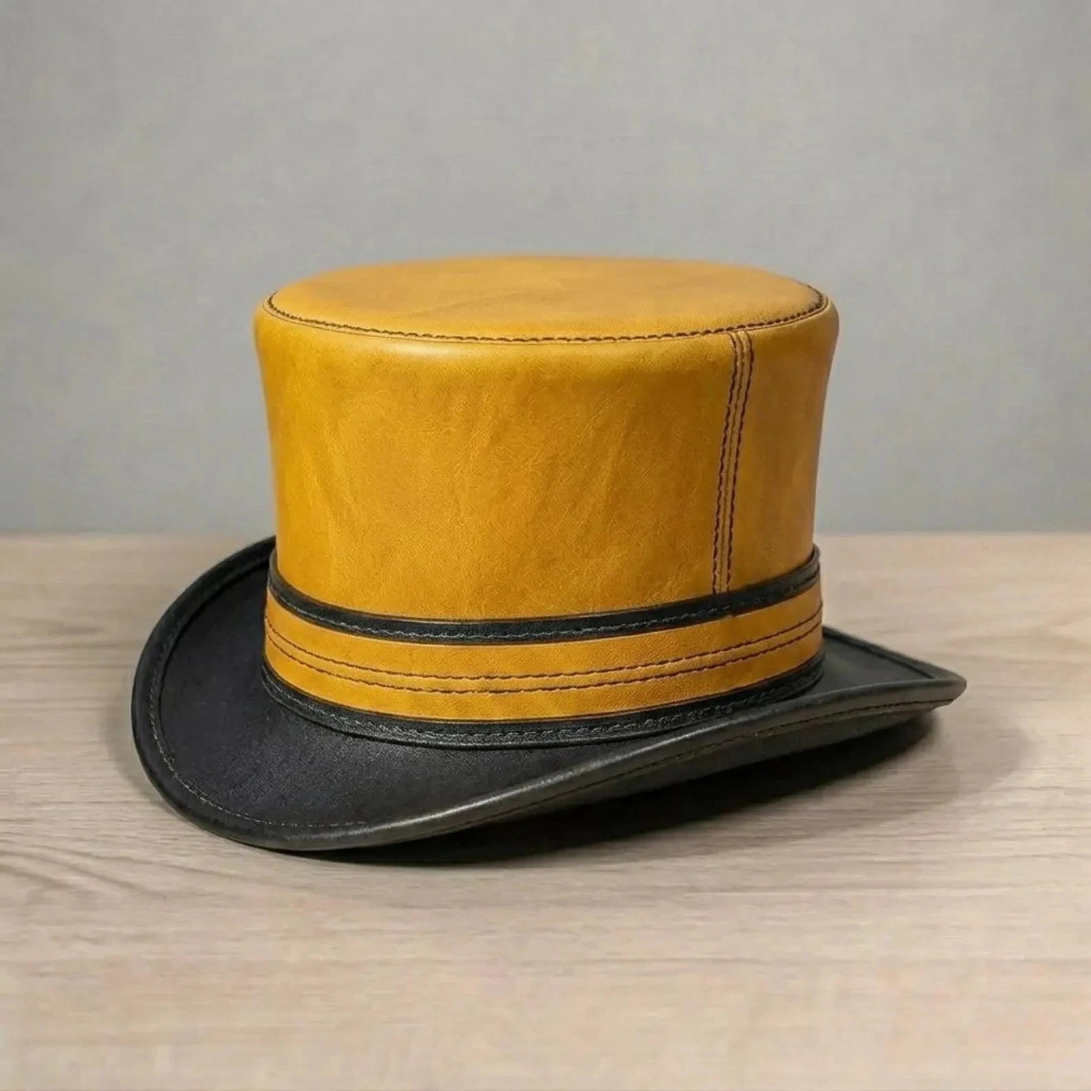 Genuine Leather Steampunk Top Hat Victorian Gothic Cosplay Two Tone S 3XL