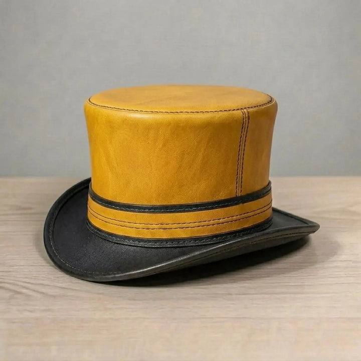 Genuine Leather Steampunk Top Hat Victorian Gothic Cosplay Two Tone S 3XL