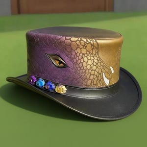 Handmade Leather Dragon Steampunk Top Hat Gothic Fantasy Victorian Cosplay Hat