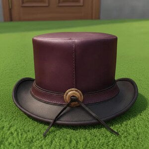 Handmade Burgundy  Black Leather Top Hat  Victorian Steampunk Gothic Cosplay Festival Costume Hat