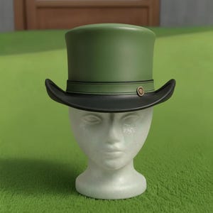 Handmade Green  Black Leather Top Hat Steampunk Victorian Gothic Cosplay Festival Hat