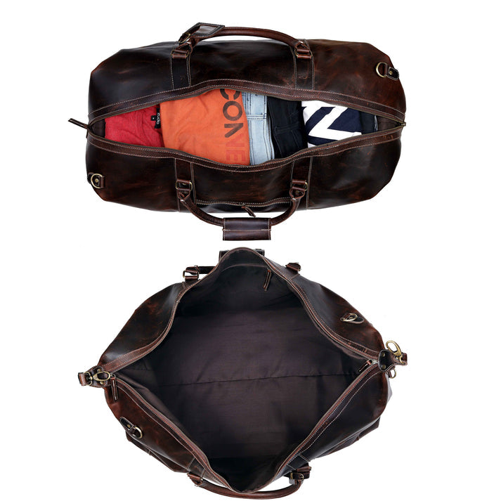 FRENCH LEATHER DUFFEL BAG MEN  BROWN  20 INCH