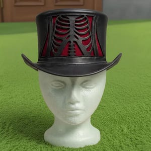 Handmade Black Leather Skeleton Ribcage Top Hat Gothic Steampunk Halloween Cosplay