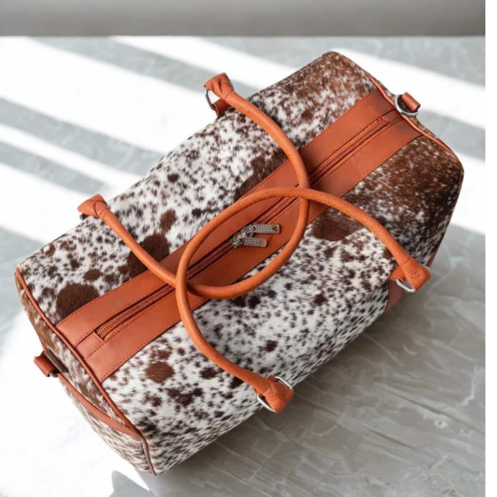 Handmade Hair On Cowhide Leather Duffle Weekender Travel Overnight Western Gift for Him Her