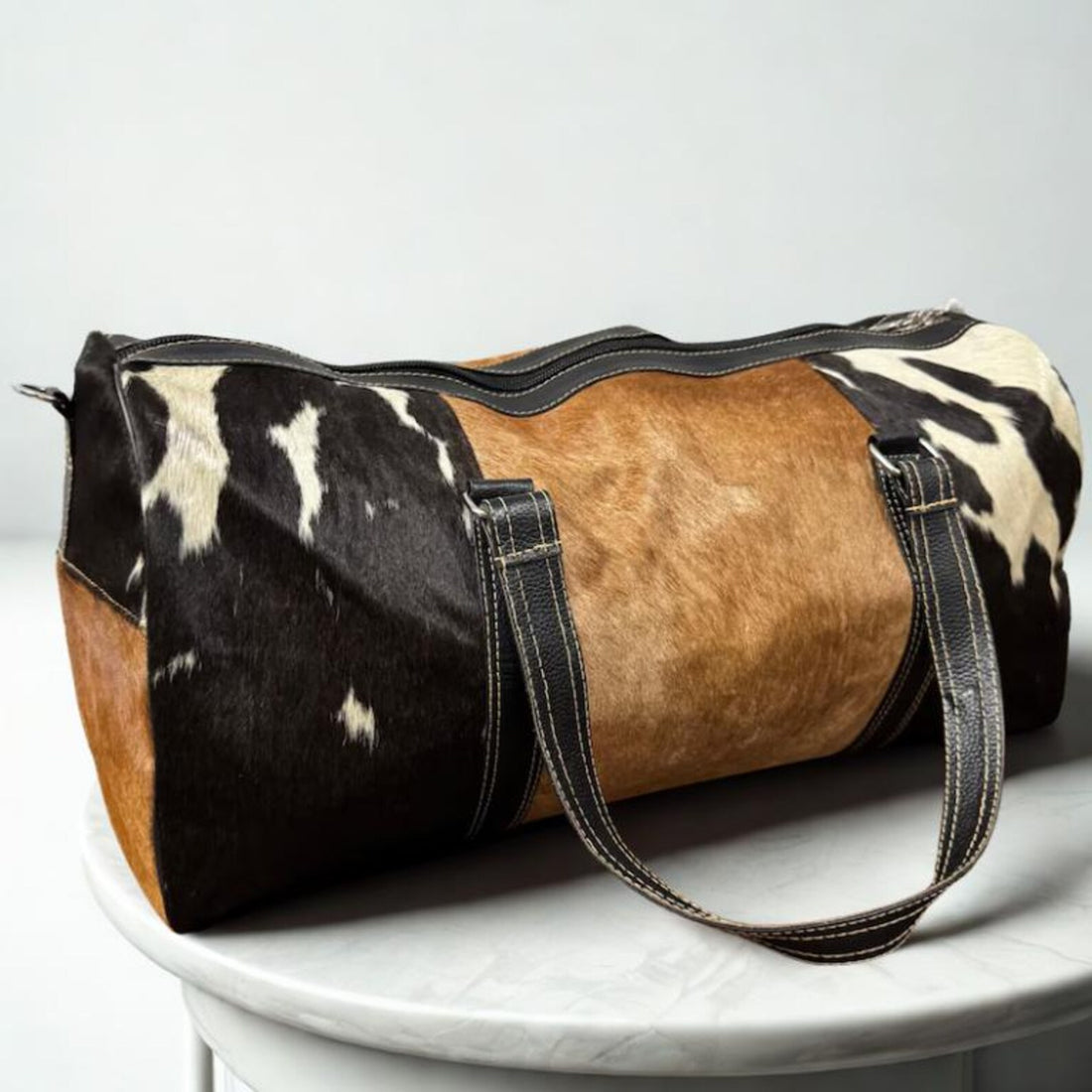 Hair On Cow hide Leather Duffle Bag Handmade Weekender Travel Bag