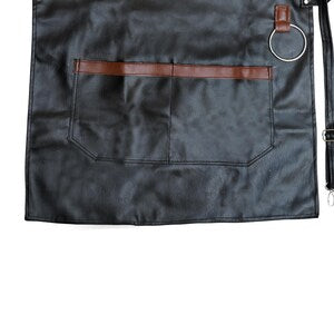 Black Leather Barber Apron Adjustable with Pockets
