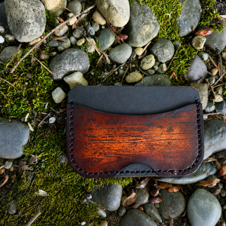 Rustic Black and Wood Print Leather Wallet  Horizontal
