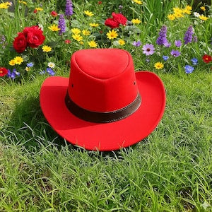 Handmade Red Leather Cowboy Hat Steampunk Festival  Event Western Look
