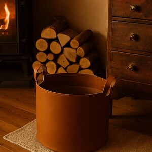 Genuine Leather Log Basket For Outdoor Entertaining or Garden
