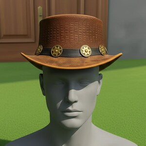Handmade Embossed Leather Top Hat with Star Conchos  Steampunk Western Festival Accessory