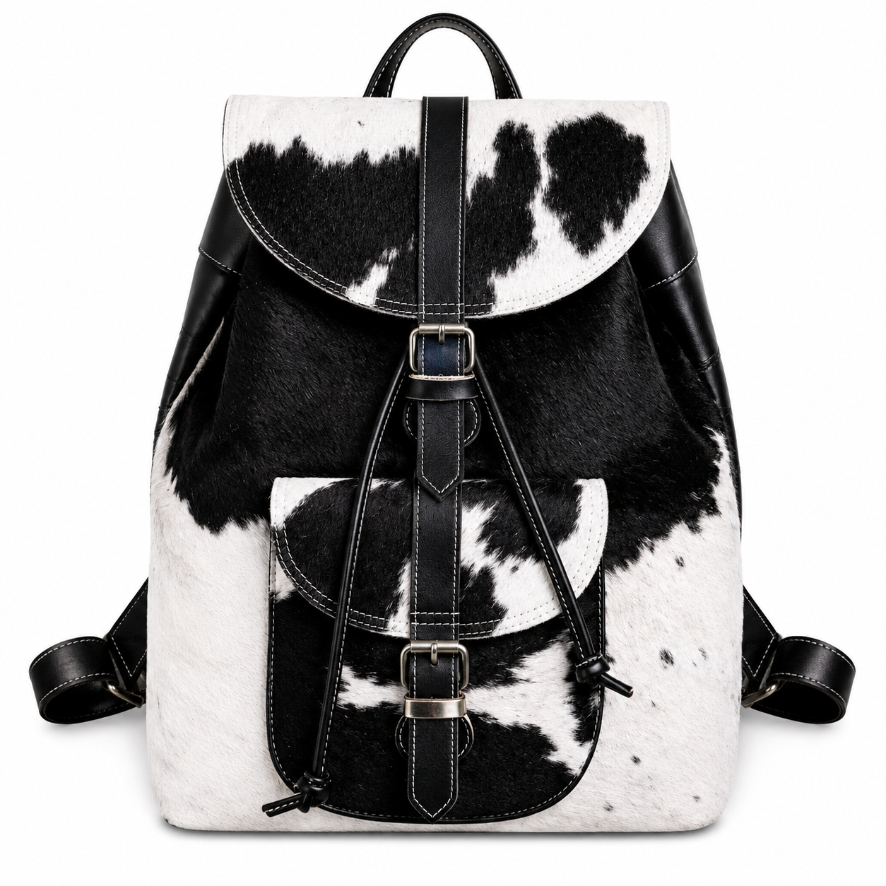 Handmade Tan & White Cow Hairon Leather Backpack  Rustic Chic Unique Everyday Use Bag