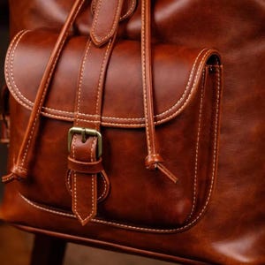 Handmade Brown Leather Carryall  Full Grain Travel Rucksack Laptop Backpack with Artisan Detail