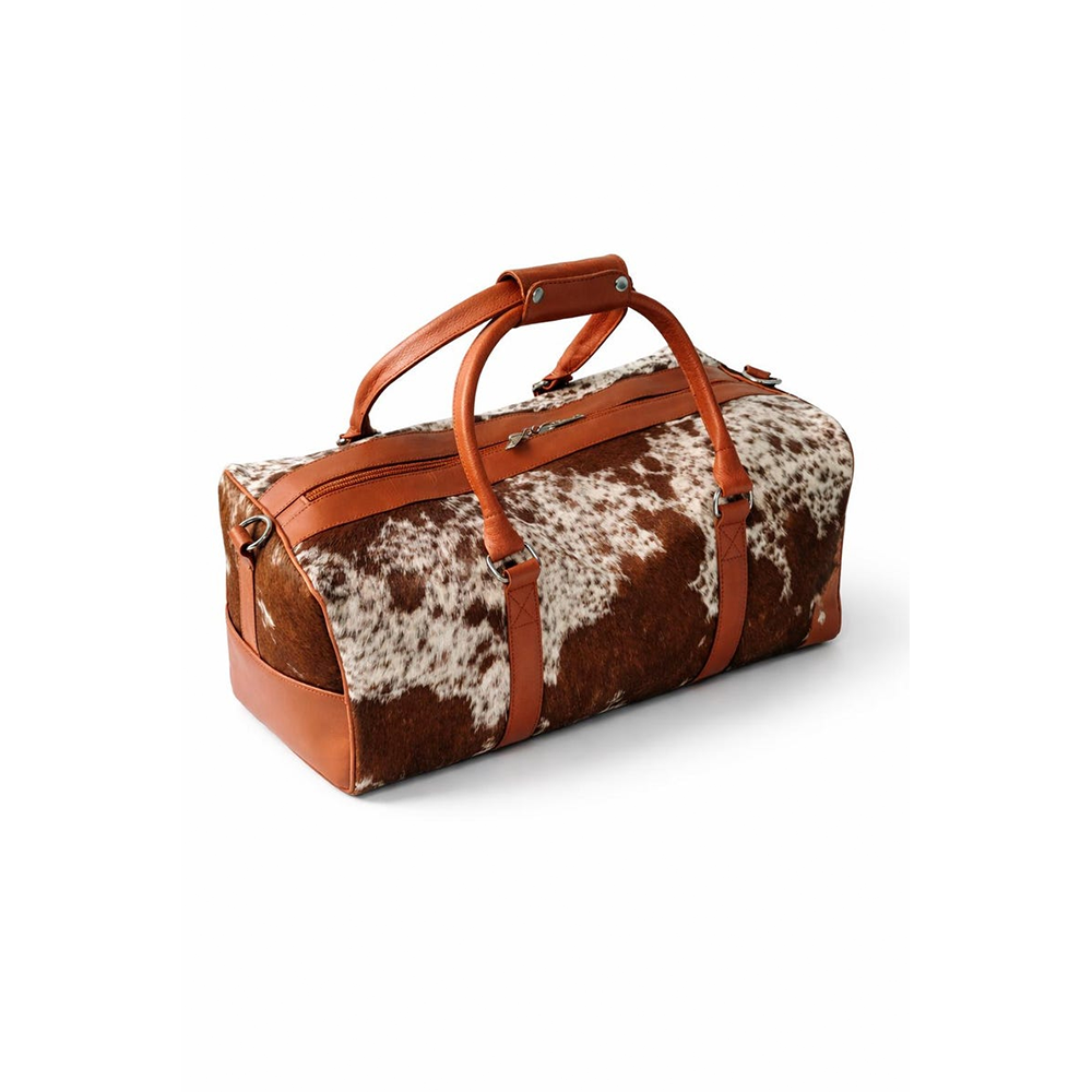 HairOn Cowhide Tan and white Duffle Bag  Handmade Leather Weekender5
