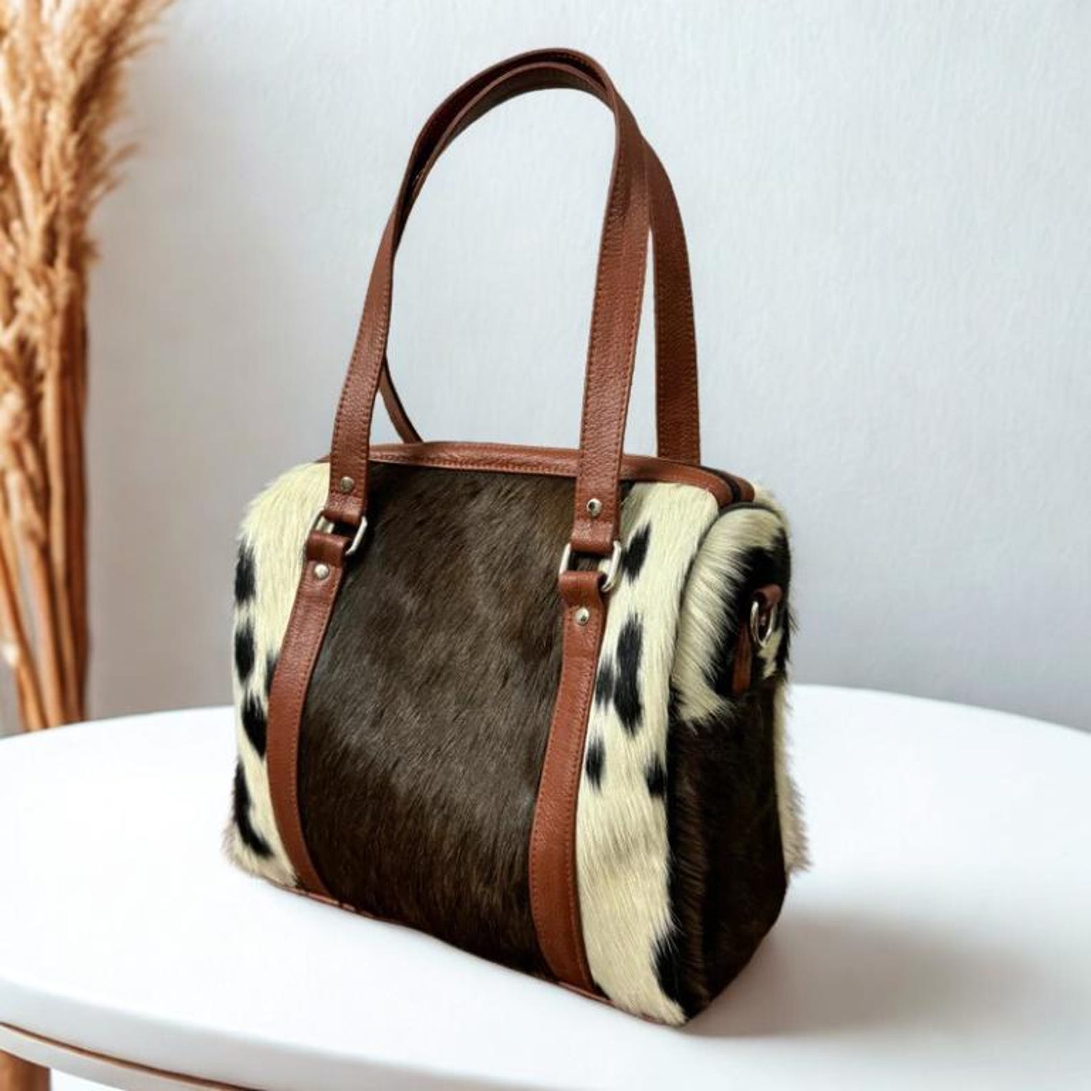 Handmade Hair-On Cowhide Duffel Bag Set