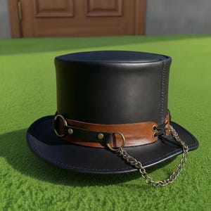 Handmade Leather Top Hat Gothic Steampunk Cosplay Mens Womens Festival Costume