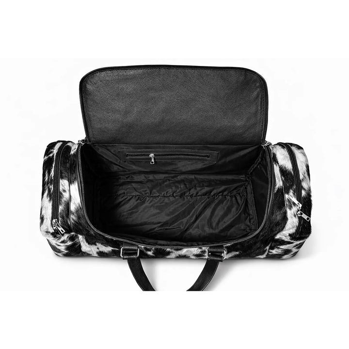 Black and White Cowhide Duffle Bag  Genuine Leather Western Travel Weekender (22 Inch)