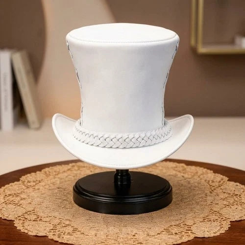 White Gothic Steampunk Top Hat Mens Womens Victorian Costume Skull Braided Hat