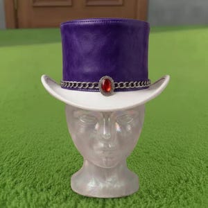 Handmade Purple White Leather Top Hat Victorian Steampunk Gothic Cosplay Costume Hat