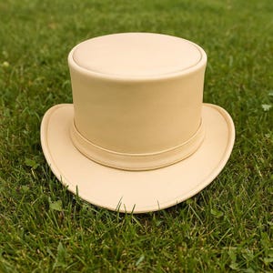 Handmade Beige Leather Top Hat Unique Steampunk  Victorian Style