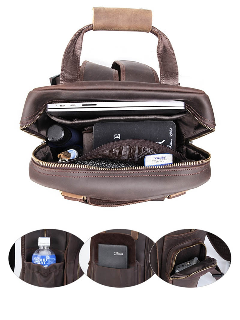 Large Leather Backpack Camera Bag with Tripod Holder