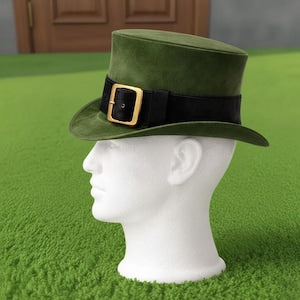 Handmade Green Leather Top Hat with Buckle Band  Unisex St Patrick Costume Accessory