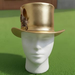Handmade Golden Leather Top Hat Steampunk Gothic Victorian Festival Hat