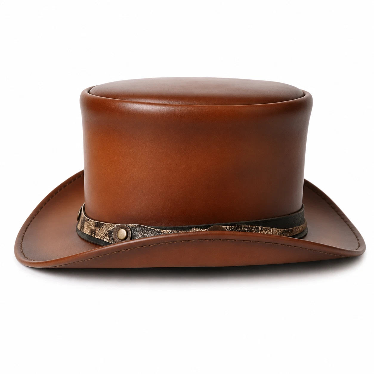 Brown Genuine Leather Top Hat Western Cowboy Steampunk Victorian Gothic Unisex